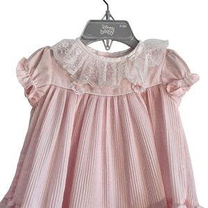 Roanna Vintage Pink Lace Collar Pleated Baby Dress 6-9 Months Made in USA 80s